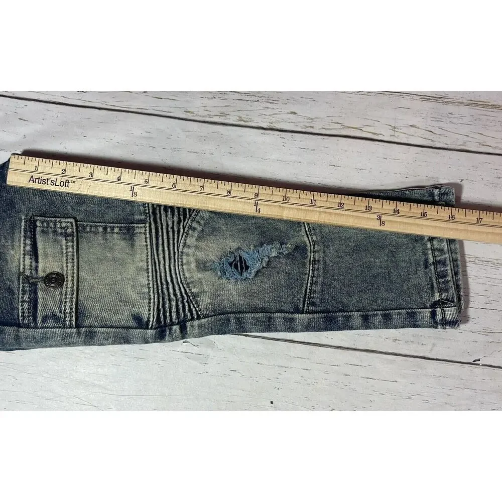 Phat Farm Moto Jeans Boys 5 Blue Vintage Acid Wash Distressed Skinny Fit Denim